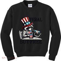 Feral But Free Patriotic Raccoon Funny Usa Kids Sweatshirt thumb 0