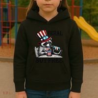 Feral But Free Patriotic Raccoon Funny Usa Kids Hoodie thumb 3
