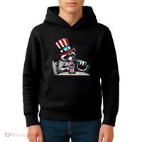 Feral But Free Patriotic Raccoon Funny Usa Kids Hoodie thumb 4