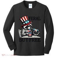 Feral But Free Patriotic Raccoon Funny Usa Kids Long Sleeve Shirt thumb 0