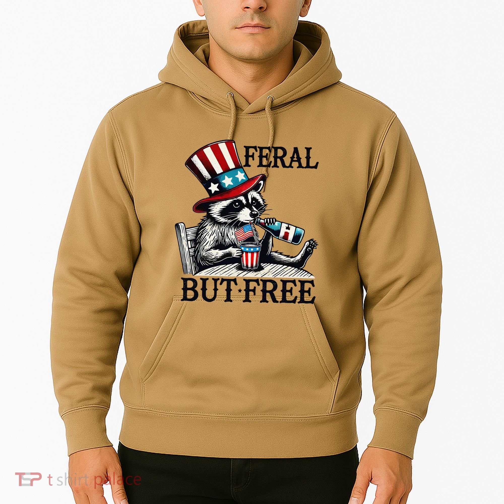 Feral But Free Patriotic Raccoon Funny Usa Hoodie