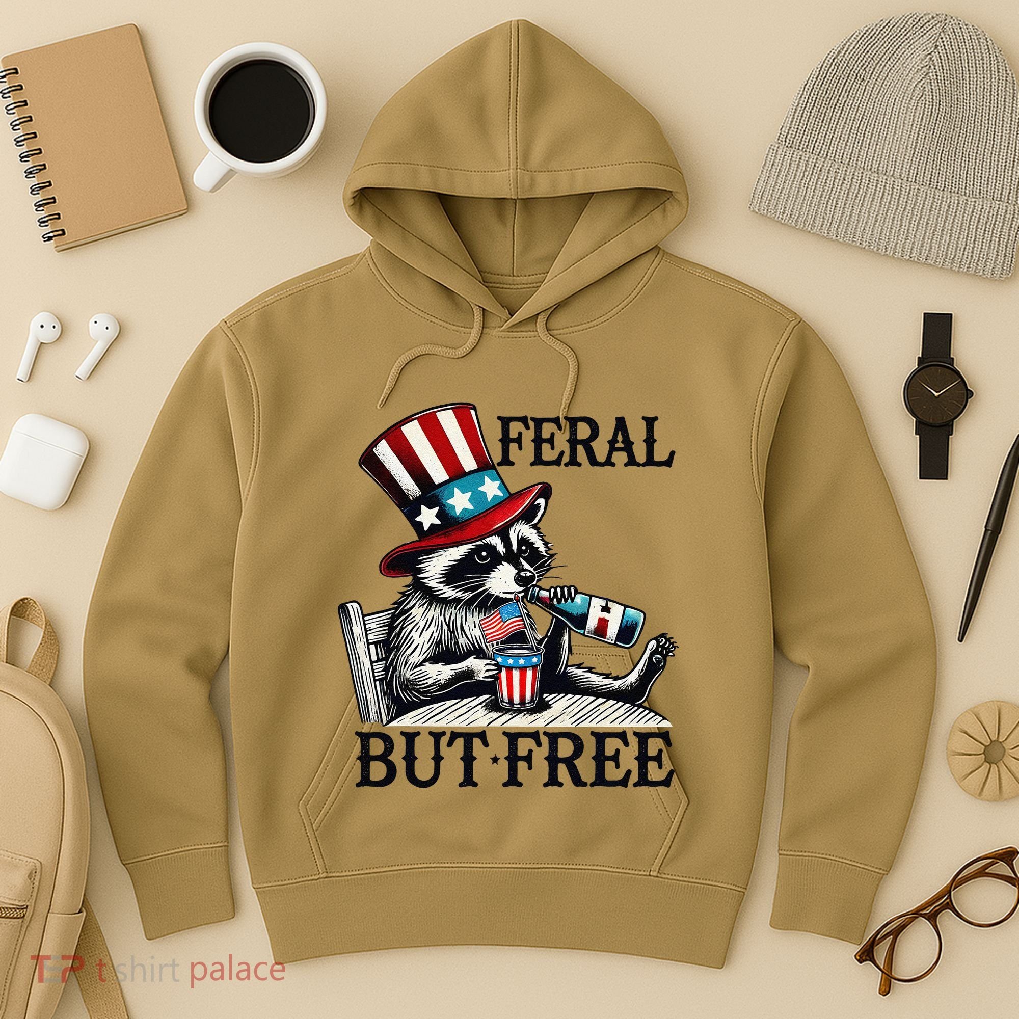 Feral But Free Patriotic Raccoon Funny Usa Hoodie