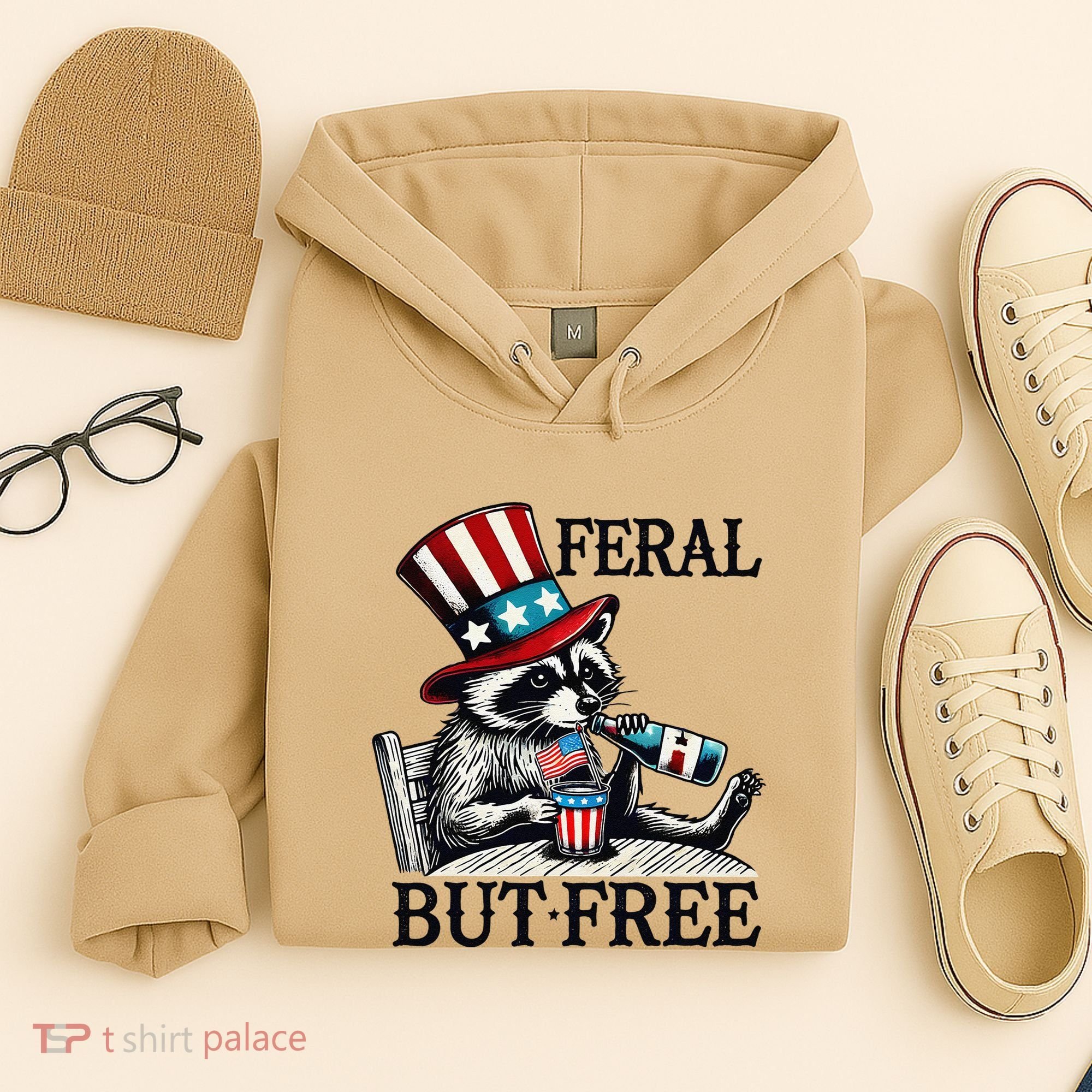 Feral But Free Patriotic Raccoon Funny Usa Hoodie