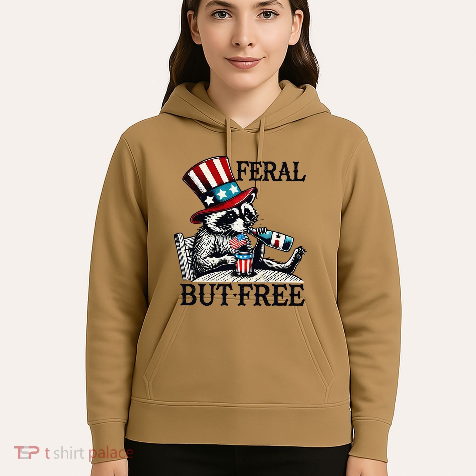 Feral But Free Patriotic Raccoon Funny Usa Hoodie