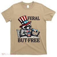 Feral But Free Patriotic Raccoon Funny Usa T-Shirt thumb 0