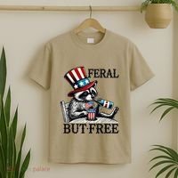 Feral But Free Patriotic Raccoon Funny Usa T-Shirt thumb 2