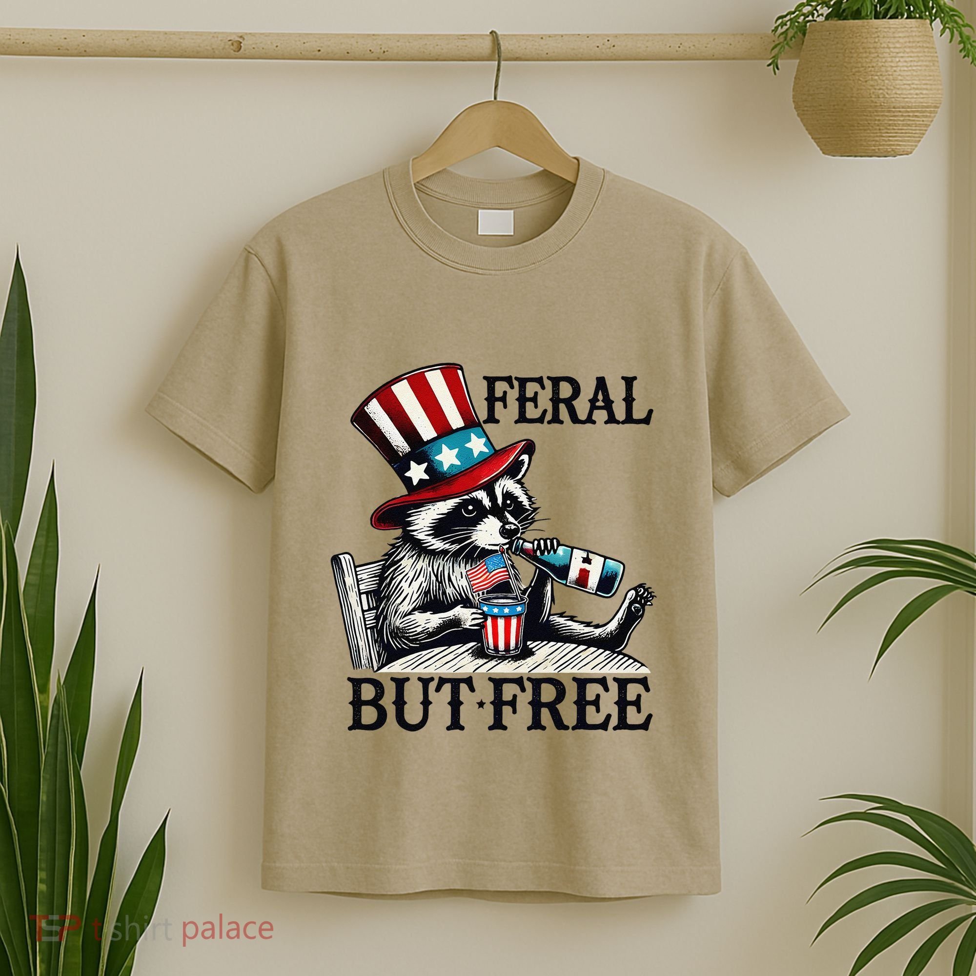 Feral But Free Patriotic Raccoon Funny Usa T-Shirt
