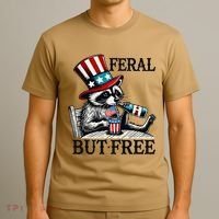 Feral But Free Patriotic Raccoon Funny Usa T-Shirt thumb 3