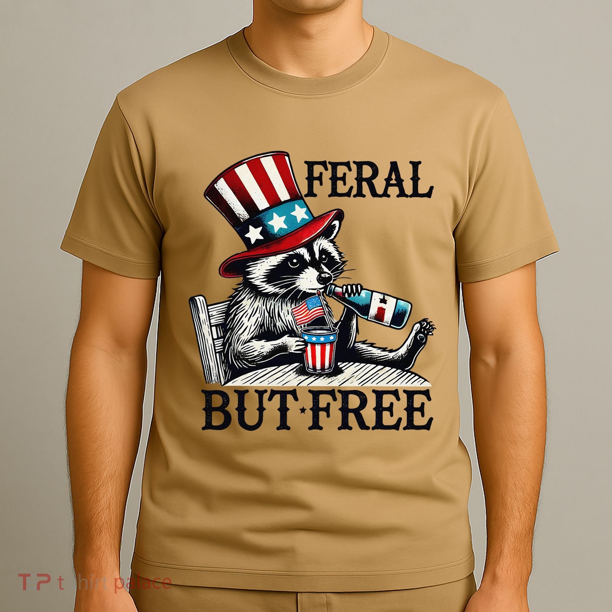 Feral But Free Patriotic Raccoon Funny Usa T-Shirt