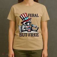 Feral But Free Patriotic Raccoon Funny Usa T-Shirt thumb 4