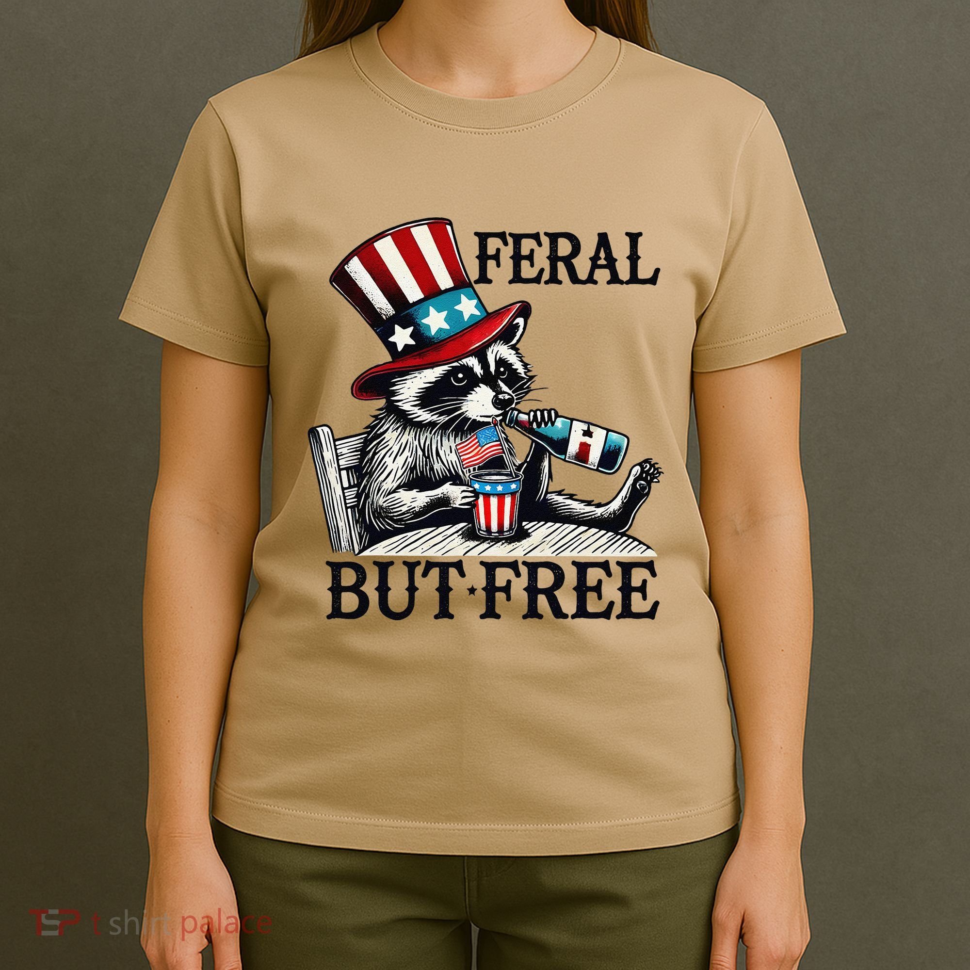 Feral But Free Patriotic Raccoon Funny Usa T-Shirt