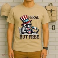 Feral But Free Patriotic Raccoon Funny Usa T-Shirt thumb 6