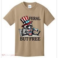 Feral But Free Patriotic Raccoon Funny Usa Kids T-Shirt thumb 0