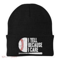 Funny Baseball Fan Humor I Yell Because I Care Baseball Dads Beanie thumb 0