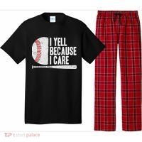 Funny Baseball Fan Humor I Yell Because I Care Baseball Dads Pajama Set thumb 0