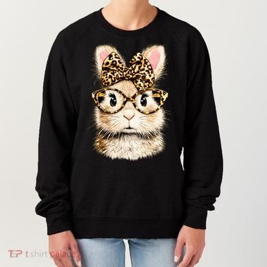 Funny Bunny Face Glasses Leopard Rabbit Easter Women's Sweatshirt