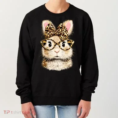 Funny Bunny Face Glasses Leopard Rabbit Easter Women's Sweatshirt