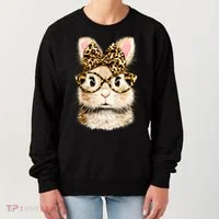 Funny Bunny Face Glasses Leopard Rabbit Easter Women's Sweatshirt thumb 0