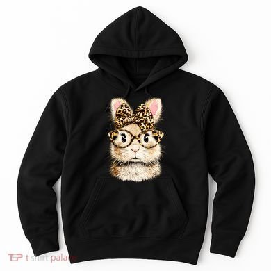 Funny Bunny Face Glasses Leopard Rabbit Easter Hoodie