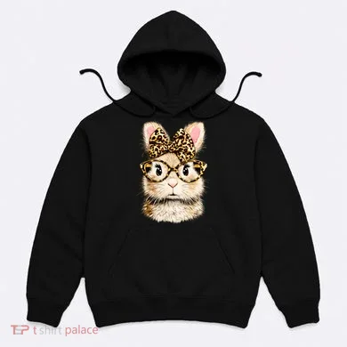 Funny Bunny Face Glasses Leopard Rabbit Easter Hoodie