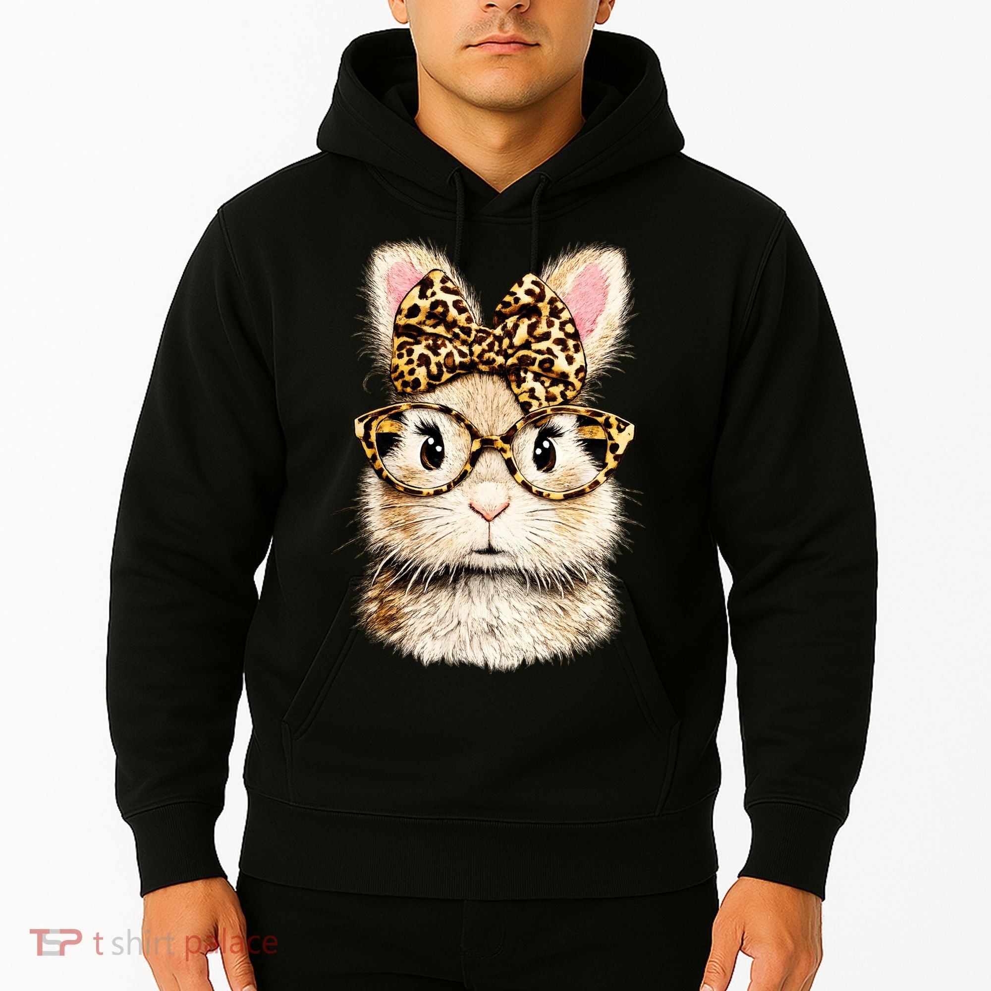 Funny Bunny Face Glasses Leopard Rabbit Easter Hoodie