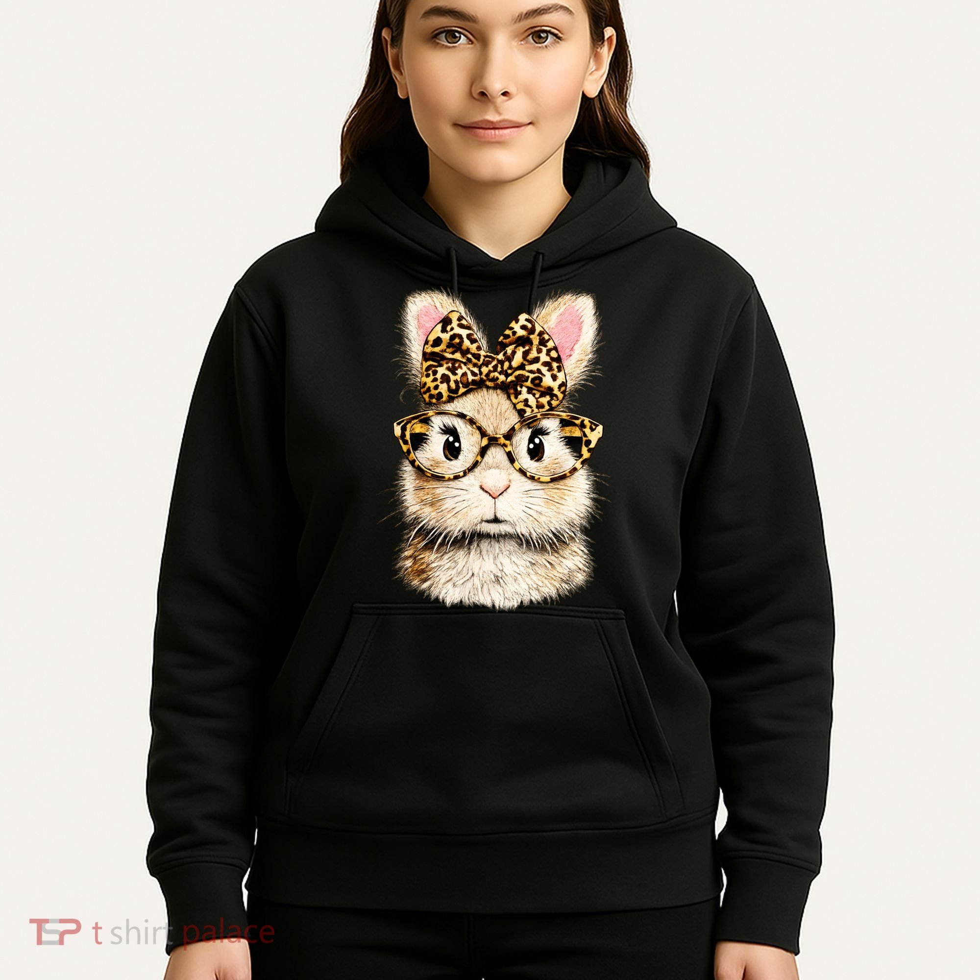 Funny Bunny Face Glasses Leopard Rabbit Easter Hoodie