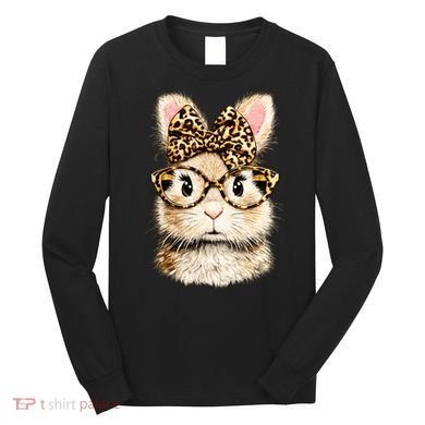 Funny Bunny Face Glasses Leopard Rabbit Easter Long Sleeve Shirt