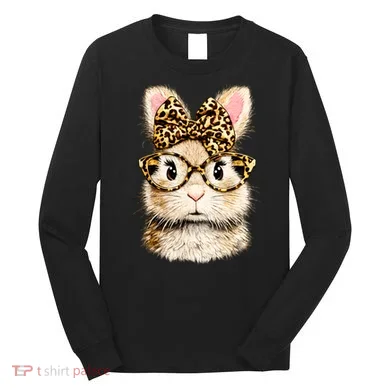 Funny Bunny Face Glasses Leopard Rabbit Easter Long Sleeve Shirt