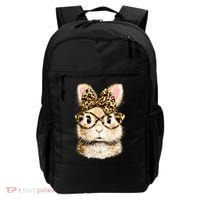 Funny Bunny Face Glasses Leopard Rabbit Easter Backpack thumb 0