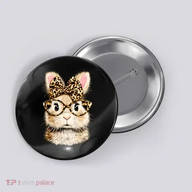 Funny Bunny Face Glasses Leopard Rabbit Easter Button