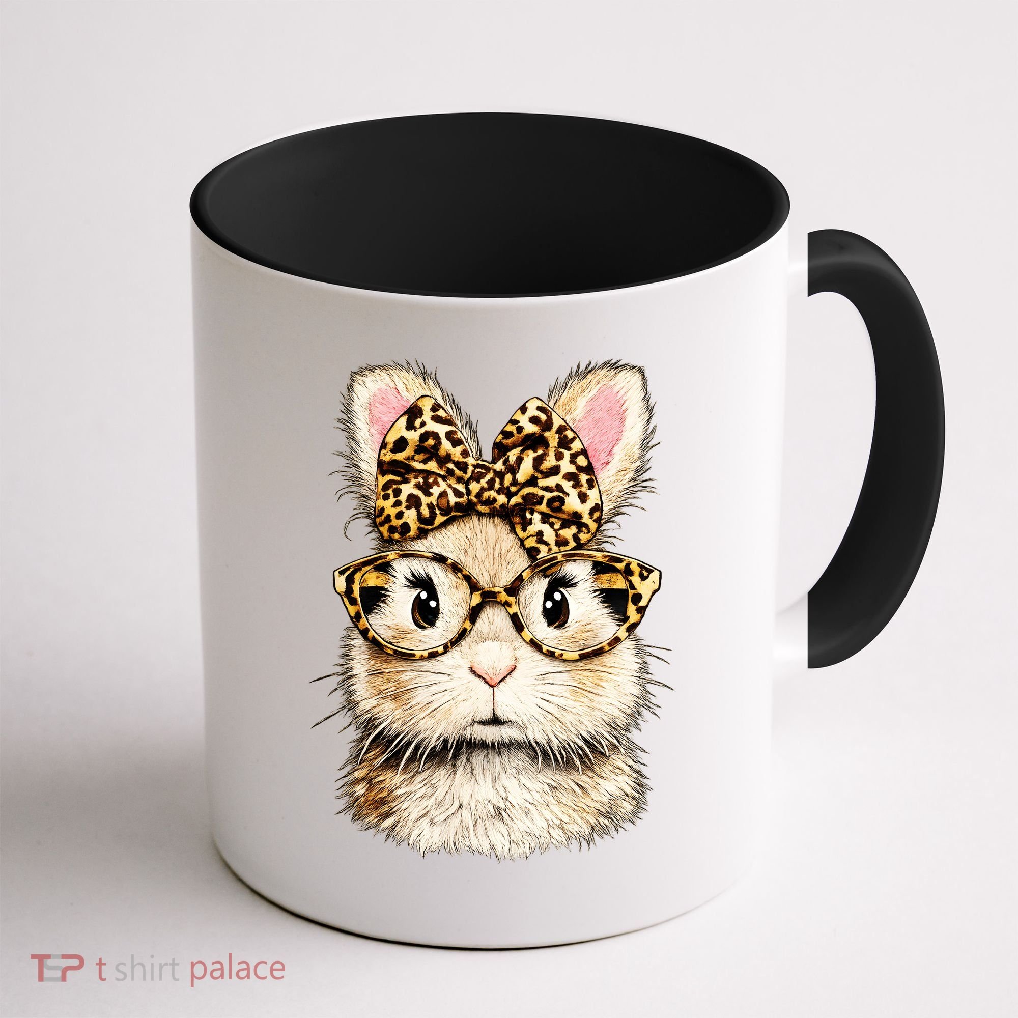 Funny Bunny Face Glasses Leopard Rabbit Easter Coffee Mug