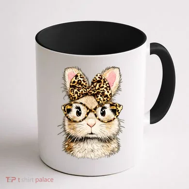 Funny Bunny Face Glasses Leopard Rabbit Easter Coffee Mug back