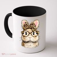 Funny Bunny Face Glasses Leopard Rabbit Easter Coffee Mug thumb 0