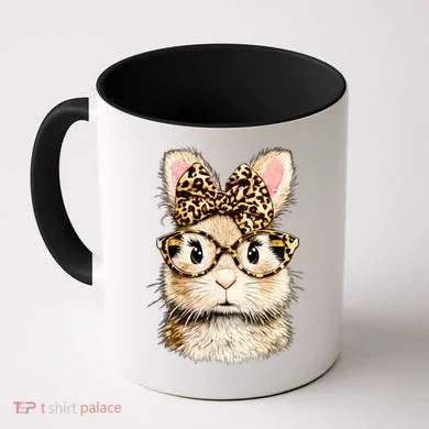 Funny Bunny Face Glasses Leopard Rabbit Easter Coffee Mug