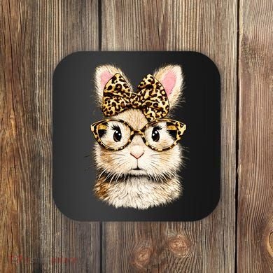 Funny Bunny Face Glasses Leopard Rabbit Easter Coaster