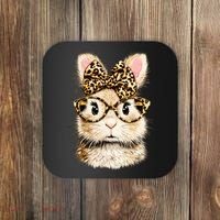 Funny Bunny Face Glasses Leopard Rabbit Easter Coaster thumb 0
