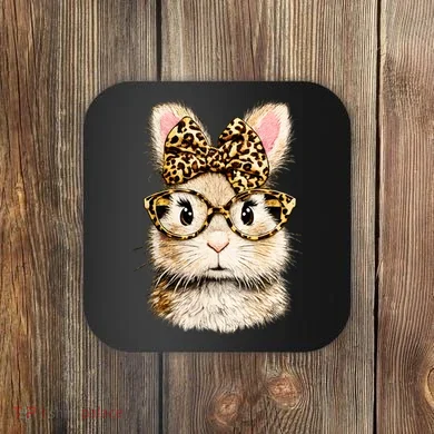 Funny Bunny Face Glasses Leopard Rabbit Easter Coaster