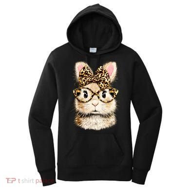 Funny Bunny Face Glasses Leopard Rabbit Easter Women's Hoodie