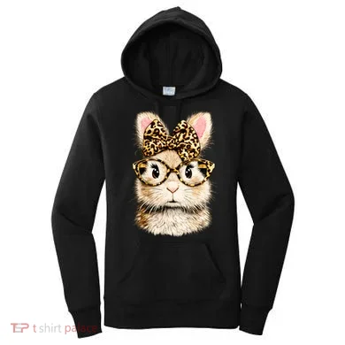 Funny Bunny Face Glasses Leopard Rabbit Easter Women's Hoodie