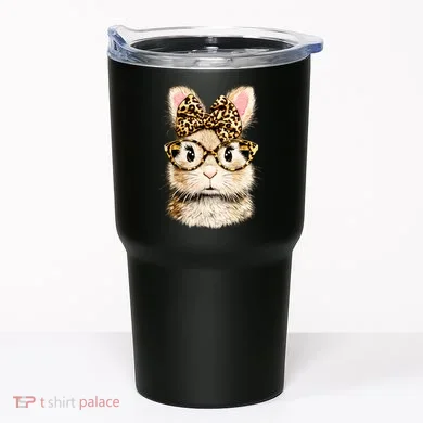 Funny Bunny Face Glasses Leopard Rabbit Easter Tumbler