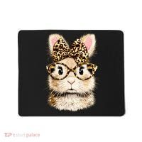 Funny Bunny Face Glasses Leopard Rabbit Easter Mousepad thumb 0