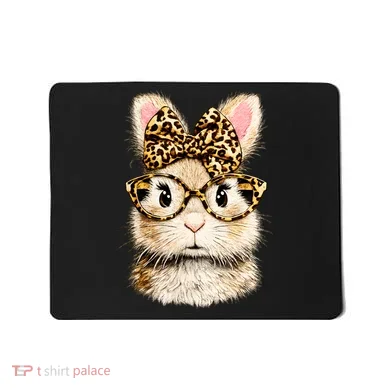 Funny Bunny Face Glasses Leopard Rabbit Easter Mousepad