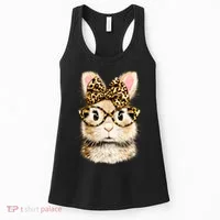 Funny Bunny Face Glasses Leopard Rabbit Easter Women's Tank Top thumb 0