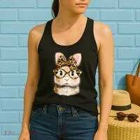Funny Bunny Face Glasses Leopard Rabbit Easter Women's Tank Top thumb 2