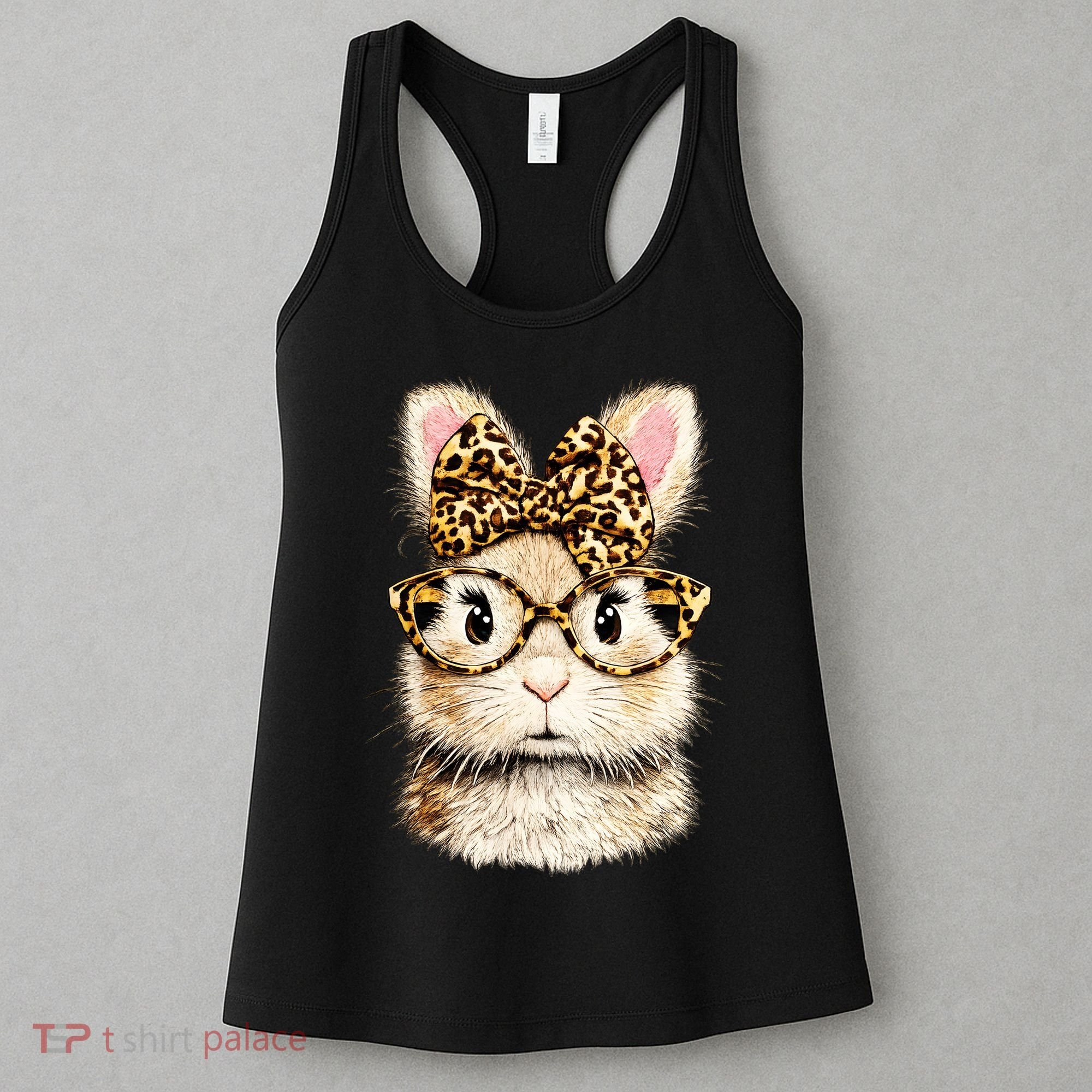 Funny Bunny Face Glasses Leopard Rabbit Easter Women's Tank Top