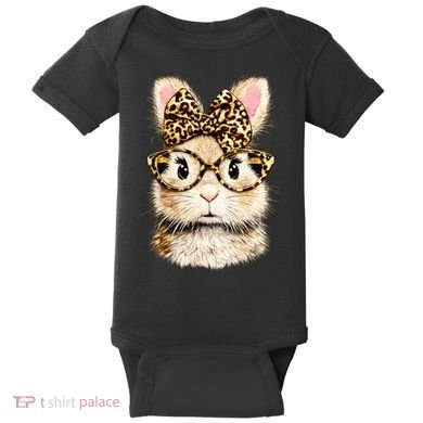 Funny Bunny Face Glasses Leopard Rabbit Easter Baby Bodysuit