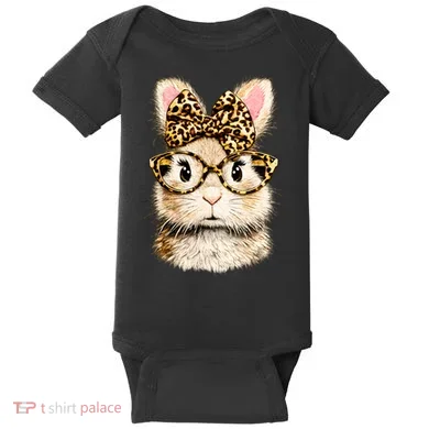 Funny Bunny Face Glasses Leopard Rabbit Easter Baby Bodysuit