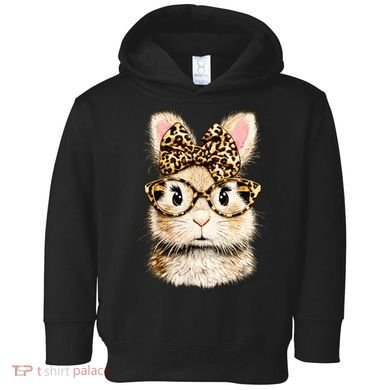 Funny Bunny Face Glasses Leopard Rabbit Easter Toddler Hoodie