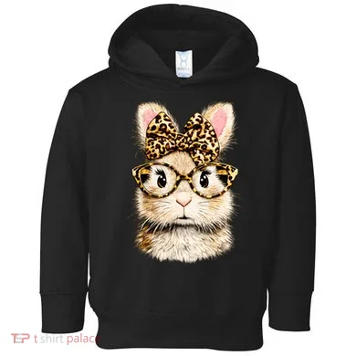 Funny Bunny Face Glasses Leopard Rabbit Easter Toddler Hoodie