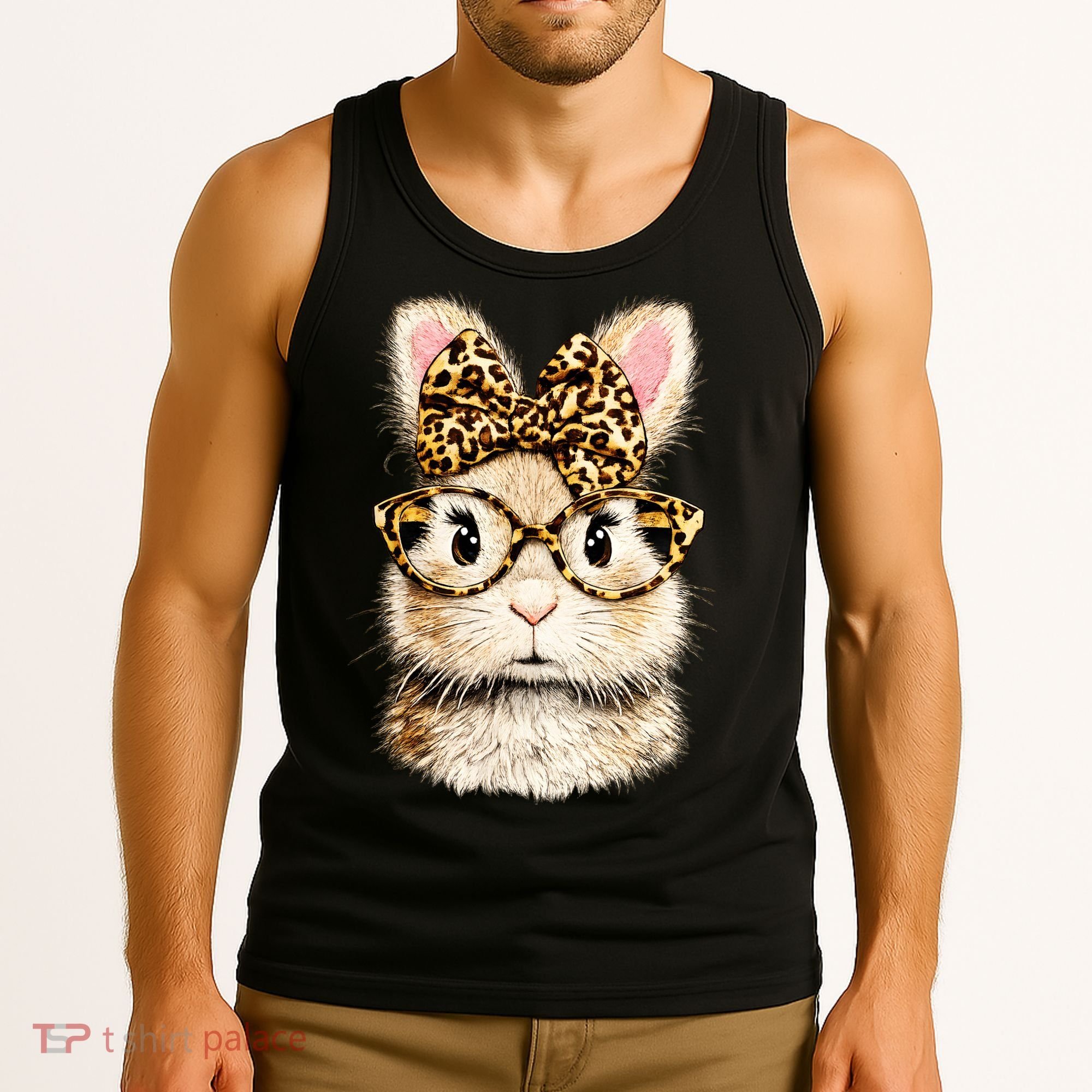 Funny Bunny Face Glasses Leopard Rabbit Easter Tank Top